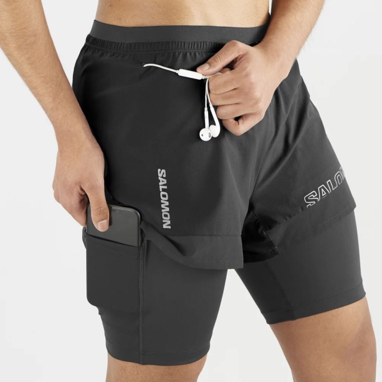 Black Salomon Cross 2in1 Men's Shorts | PH 81026Q